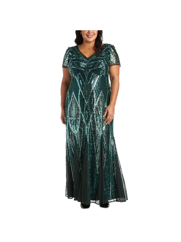 Plus Womens Sequined Full-Length Evening Dress Tunics Polka dots