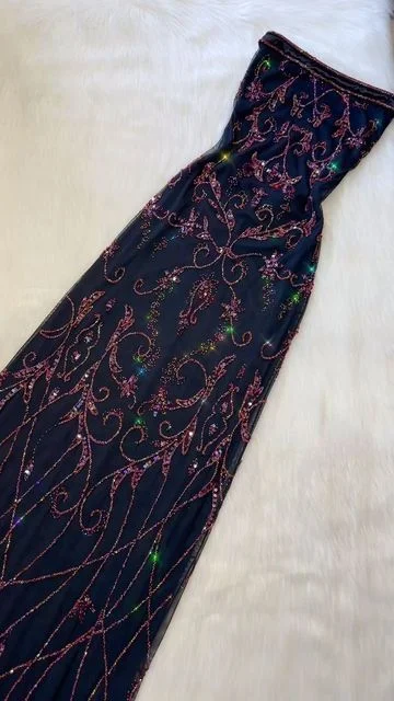 Vintage Strapless Beadings Sheath Long Evening Party Dress MD7448 Satin Halter Glamorous Vintage Strapless Beadings Sheath Long Evening Party Dress MD7448 Satin Halter Glamorous