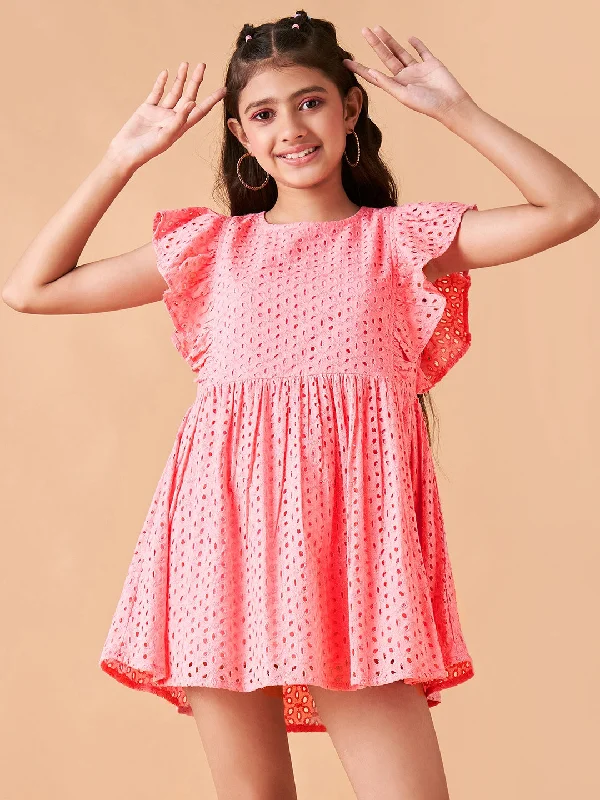 Girl's Peach Cotton Solid Dress - Cherry & Jerry Tunics Sophisticated sleek