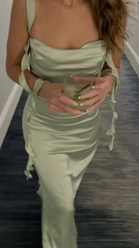 Sage Green Straps Mermaid Satin Long Party Dress Evening Gown MD7833 Tunics Stylish elegant Sage Green Straps Mermaid Satin Long Party Dress Evening Gown MD7833 Tunics Stylish elegant
