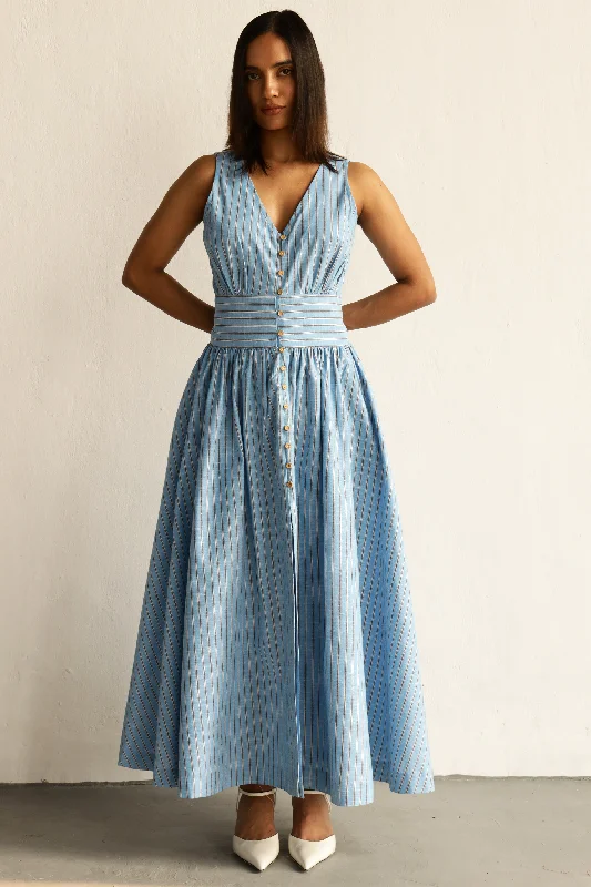 Bridget Dress : Blue Striped Tunics Trendy modern