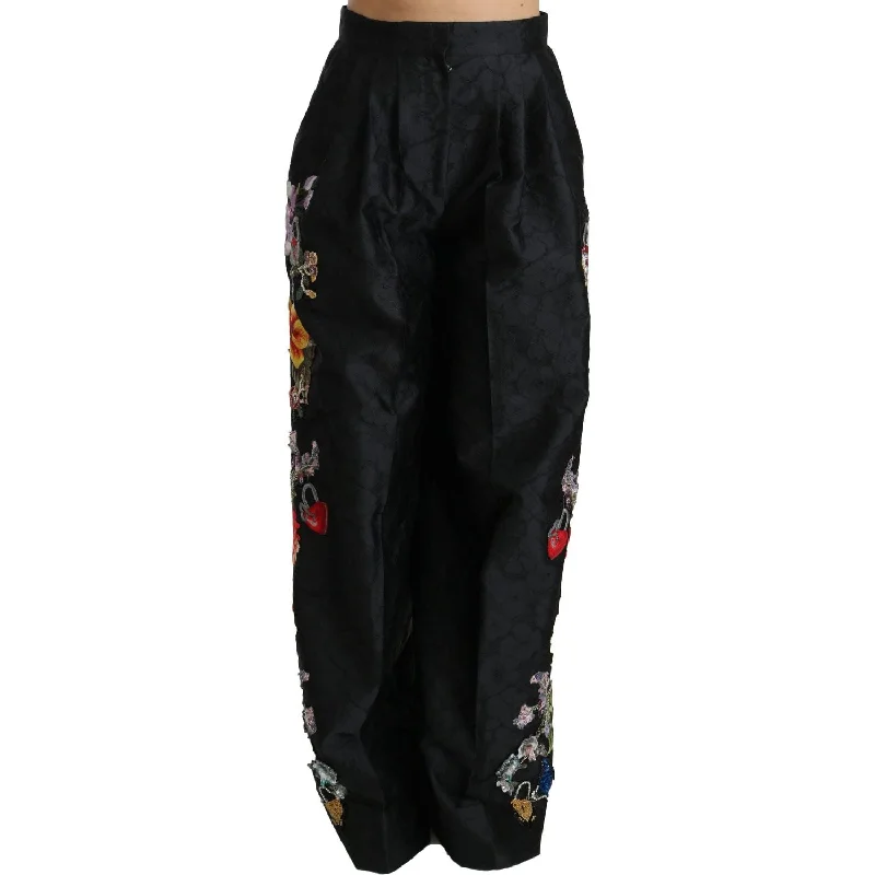 Dolce & Gabbana Elegant High Waist Wide Leg Floral Pants Classic Chino Pants