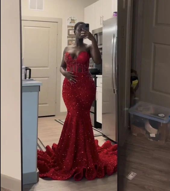 Sexy Sweetheart Sequins Mermaid Sleeveless Long Evening Party Dress MD7356 Pencil Length Work