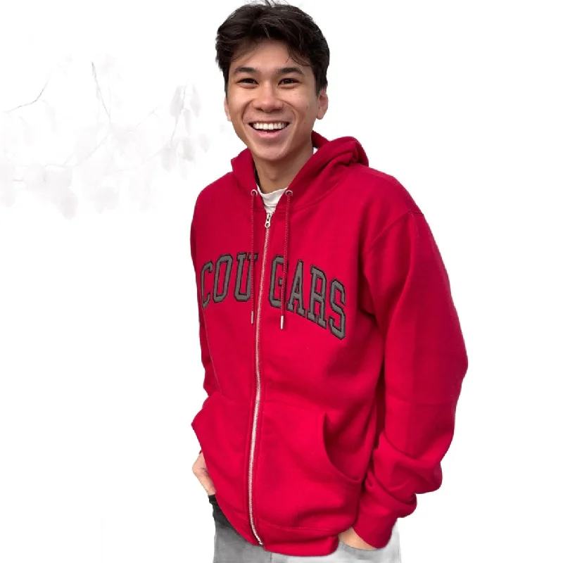 ZooZatz Unisex Crimson "COUGARS" Full Zip Hoodie Hoodie with Crew Neck Simple Timeless