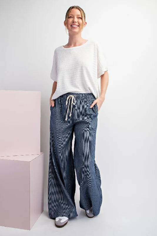 Pinstriped Tie Waist Wideleg Pants Trendy Wide-Legged Trousers