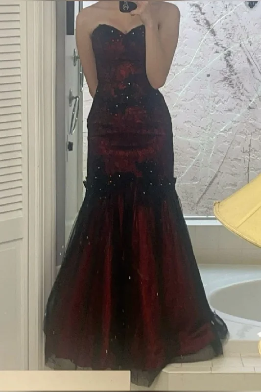 Wine Red Sweetheart Mermaid Lace Satin Long Party Dress Evening Gown MD7831 Tunics Evening elegant Wine Red Sweetheart Mermaid Lace Satin Long Party Dress Evening Gown MD7831 Tunics Evening elegant