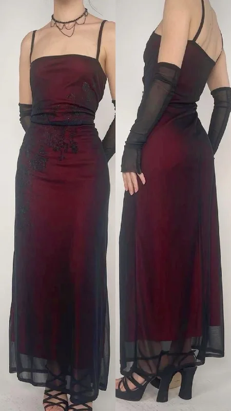Vintage Burgundy Spaghetti Straps Tulle Sheath Long Evening Party Dress, D305 Tunics Practical easy-care Vintage Burgundy Spaghetti Straps Tulle Sheath Long Evening Party Dress, D305 Tunics Practical easy-care