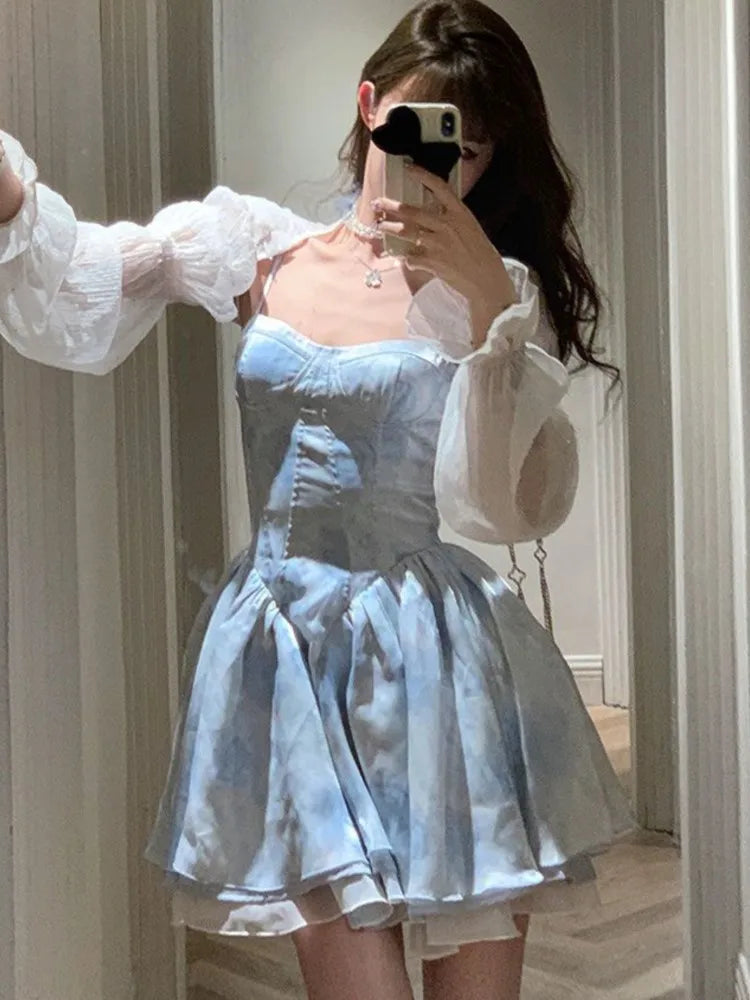 Bonnyshow Women Elegant Summer Sleeveless Blue Birthday Party Dress Lady High Waist A-line Princess Dress Flare Sleeve Patchwork Y2k Dress Tunics Floral girly Bonnyshow Women Elegant Summer Sleeveless Blue Birthday Party Dress Lady High Waist A-line Princess Dress Flare Sleeve Patchwork Y2k Dress Tunics Floral girly