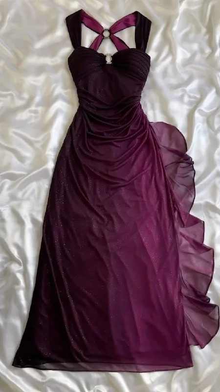Purple Straps Ombre Ruffles Chiffon Long Party Dress Vintage Evening Gown, D380 Tunics Hiking breathable Purple Straps Ombre Ruffles Chiffon Long Party Dress Vintage Evening Gown, D380 Tunics Hiking breathable