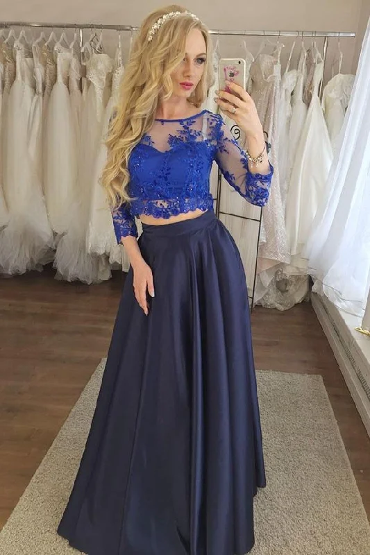 Charming Two Pieces Long Satin Lace Prom Dress Party Dress For Teens Tunics Chinos classic Charming Two Pieces Long Satin Lace Prom Dress Party Dress For Teens Tunics Chinos classic