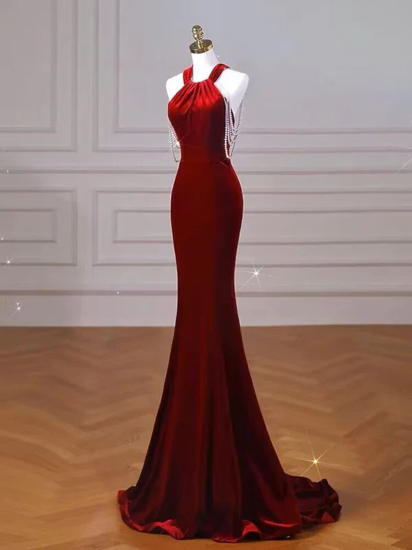 Wine Red Halter Mermaid Velvet Birthday Party Dress Prom Dress MD7656 Tunics Plaid country Wine Red Halter Mermaid Velvet Birthday Party Dress Prom Dress MD7656 Tunics Plaid country