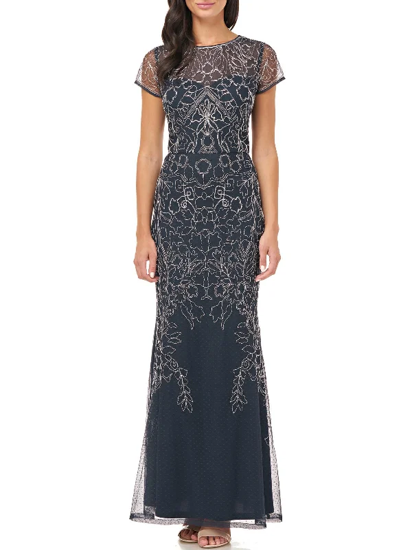 Womens Polka Dot Mesh Evening Dress Bodycon Club Sequined