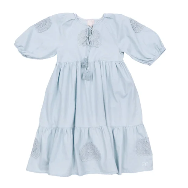 Crochet doily chambray dress by Steph Tunics Trendy modern