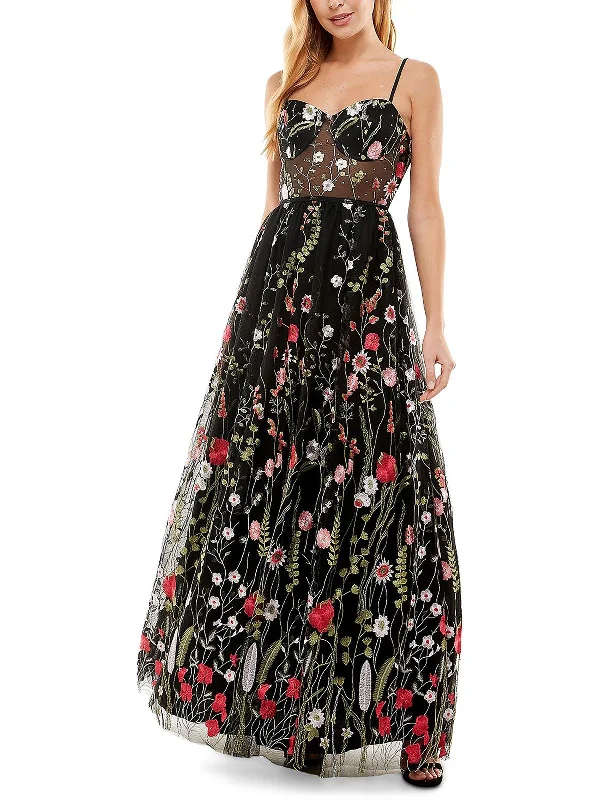 Juniors Womens Mesh Floral Evening Dress Tunics Denim casual