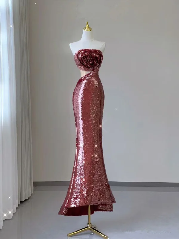 Wine Red Strapless Cut Out Mermaid Sequins Long Formal Evening Party Dress MD7394 Tunics Gym athletic Wine Red Strapless Cut Out Mermaid Sequins Long Formal Evening Party Dress MD7394 Tunics Gym athletic