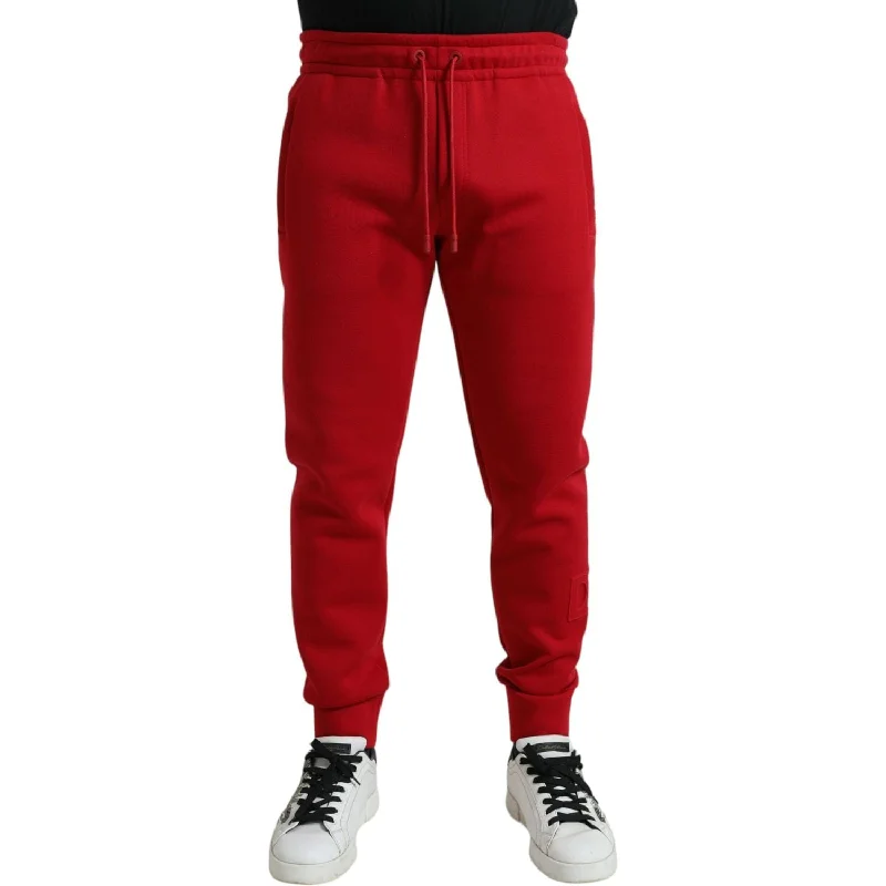 Dolce & Gabbana Sizzling Red Cotton Blend Jogger Pants Relaxed Fit Trousers