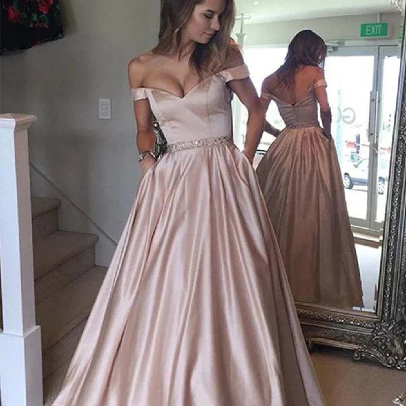 Fashion A-line Off-The-Shoulder Pink Long Prom Dress with Pockets,Party Dresses,New Evening Dress,PDY0300 Cowl Neckline Elegant Fashion A-line Off-The-Shoulder Pink Long Prom Dress with Pockets,Party Dresses,New Evening Dress,PDY0300 Cowl Neckline Elegant