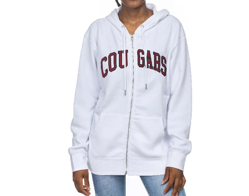 ZooZatz Unisex White "COUGARS" Full Zip Hoodie Hoodie with Velcro Closure Adjustable Secure