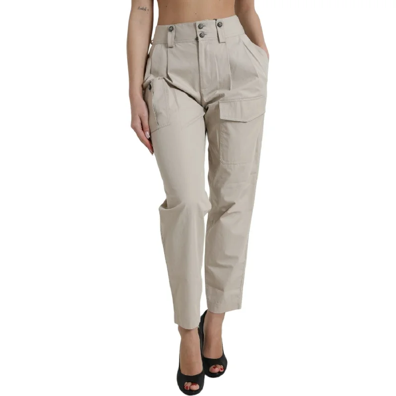 Dolce & Gabbana High-Waisted Tapered Fashion Pants - Beige Fashionable Tapered Leg Pants