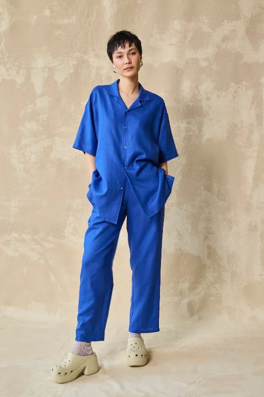 Gender-Neutral Column Pant (Lapis) Stylish Elastic Waist Pants