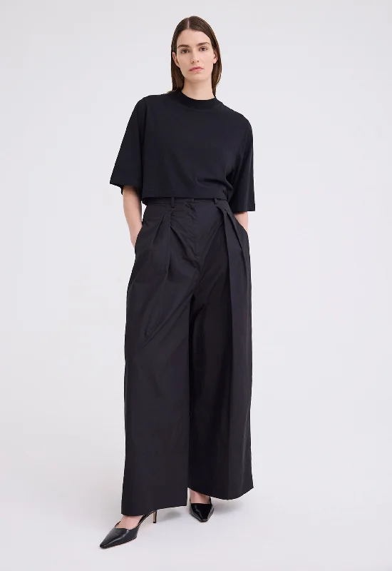 Levant Wide Leg Pant - Black Stylish Elastic Waist Pants