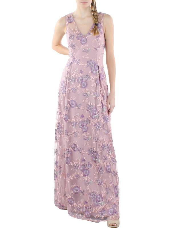 Womens Embroidered V-Neck Evening Dress Tunics Prom sequined