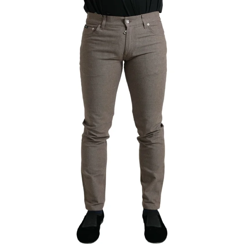 Dolce & Gabbana Elegant Brown Cotton Stretch Skinny Pants Modern Bootcut Pants