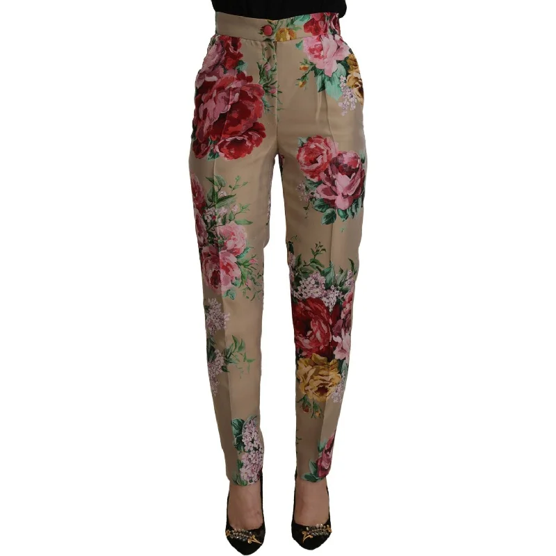 Dolce & Gabbana Floral High-Waist Dress Pants Chic Black Leggings