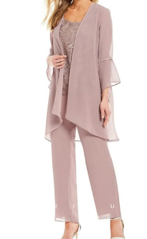 GM072 - Pantsuit Plus Size Scoop Neck Floor Length Appliques Chiffon Mother of the Bride Dress Trendy Wide-Leg Pants GM072 - Pantsuit Plus Size Scoop Neck Floor Length Appliques Chiffon Mother of the Bride Dress Trendy Wide-Leg Pants