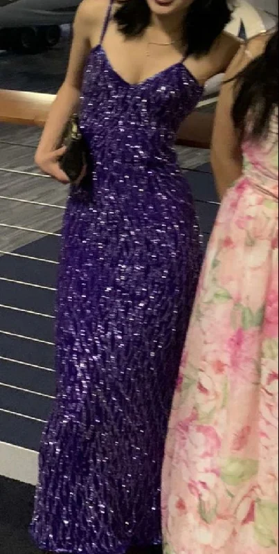 Shiny Purple Straps Sequins Mermaid Long Evening Party Dress MD7449 Tunics Satin smooth