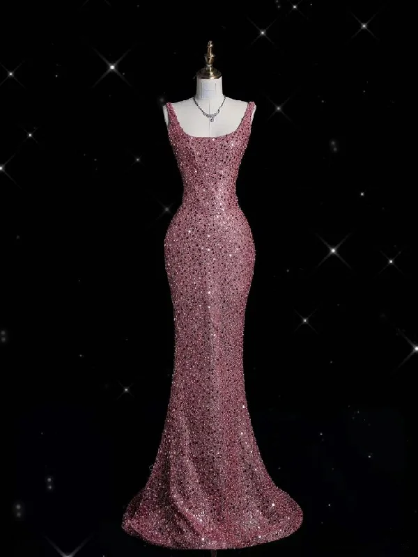 Shiny Pink Straps Sequins Mermaid Long Formal Party Dress Evening Gown MD7514 Tunics stripes playful