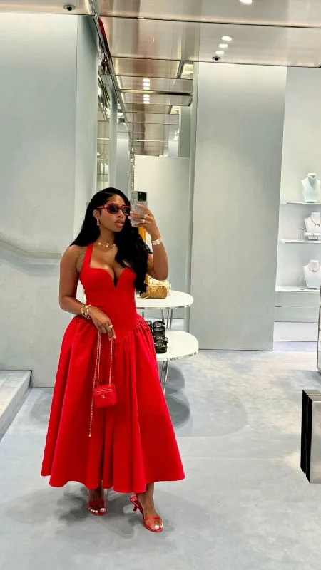 Red Halter Sweetheart A-Line Long Party Dress Wedding Guest Dress, D522 Tunics Party sparkling Red Halter Sweetheart A-Line Long Party Dress Wedding Guest Dress, D522 Tunics Party sparkling