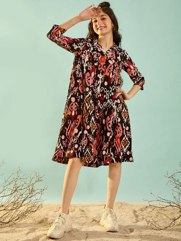 Girl's Black Polyester Printed Dress - Cherry & Jerry Tunics Luxurious premium