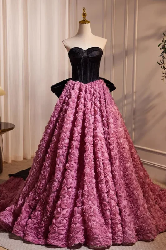 Strapless Satin And Flowers Long Prom Dress, Beautiful A-Line Evening Party Dress MD7225 Tunics Summer linen