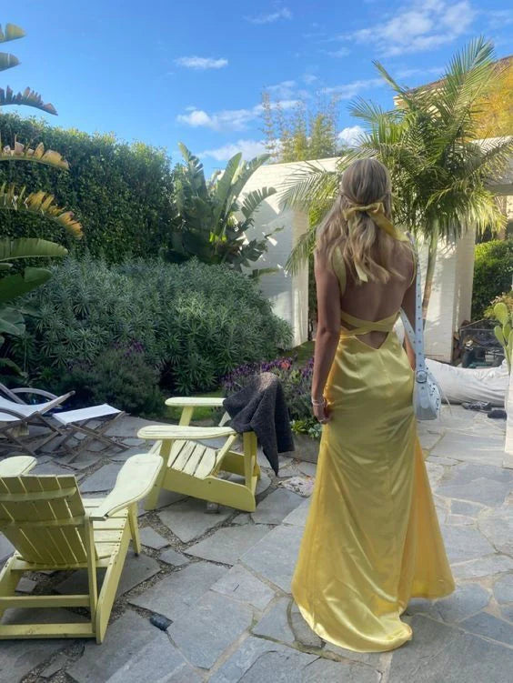 Yellow Sheath Long Prom Dress Satin Evening Party Dress MD7610 Tunics Seasonal trendy Yellow Sheath Long Prom Dress Satin Evening Party Dress MD7610 Tunics Seasonal trendy