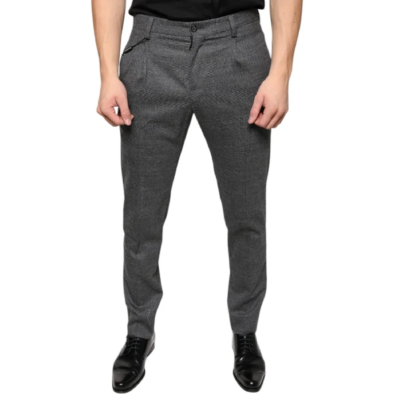 Dolce & Gabbana Gray Check Tartan Wool Skinny Pants High-Waist Jogger Pants