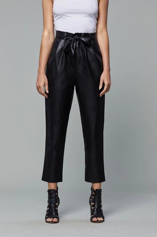 Soft Vegan Leather Bag Pants Casual Plaid Pants