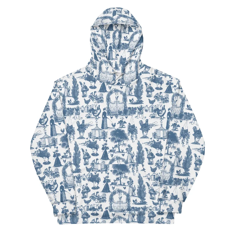 Chicken Lady Toile Unisex Hoodie, cornflower Hoodie with Slim Fit Tailored Modern