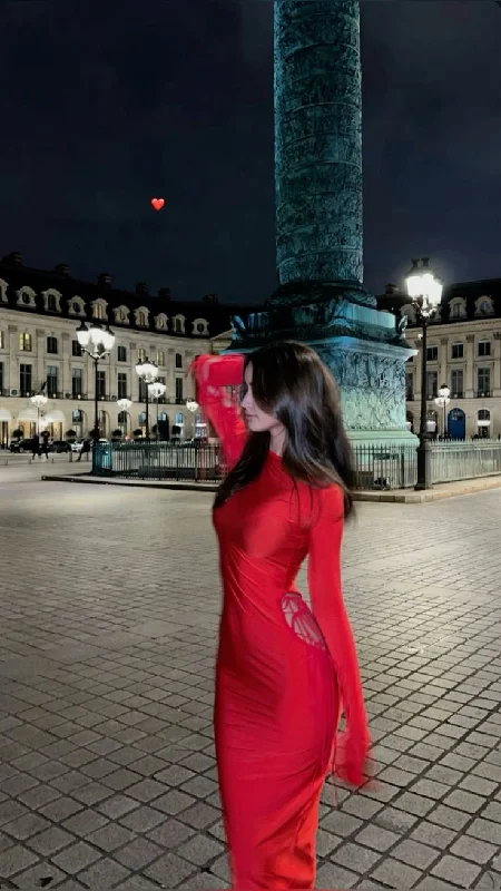 Sexy Red Long Sleeves Lace Satin Mermaid Long Evening Party Dress MD7838 Tunics Luxurious high-end Sexy Red Long Sleeves Lace Satin Mermaid Long Evening Party Dress MD7838 Tunics Luxurious high-end