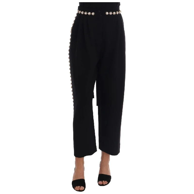 Dolce & Gabbana Elegant High-Waist Ankle Pants with Gold Detailing High-Waist Jeans