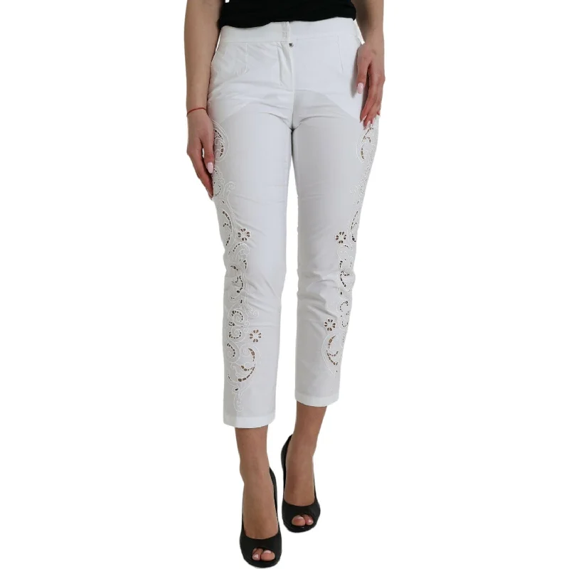 Dolce & Gabbana Elegant White Tapered Mid Waist Pants Elegant Palazzo Trousers