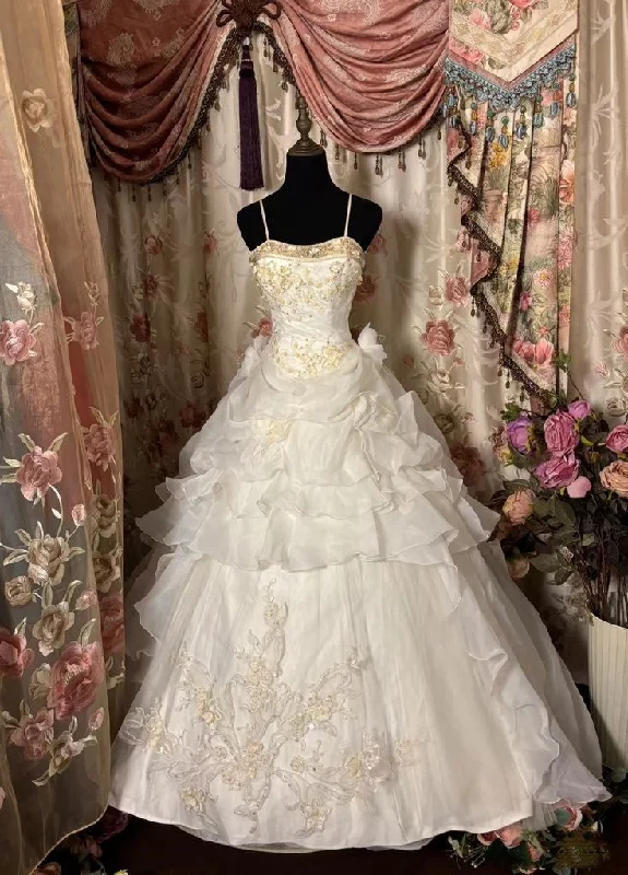 White Spaghetti Straps A-Line Satin Long Party Dress Vintage Wedding Dress, D392 Boatneck Modish Everyday White Spaghetti Straps A-Line Satin Long Party Dress Vintage Wedding Dress, D392 Boatneck Modish Everyday