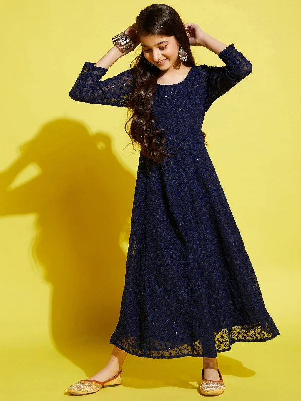 Girl's Navy Blue Georgette Embroidered Dress - Cherry & Jerry Tunics Favorite customer Girl's Navy Blue Georgette Embroidered Dress - Cherry & Jerry Tunics Favorite customer