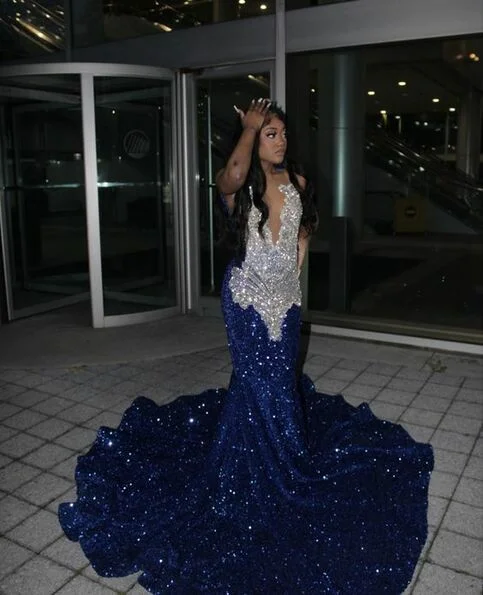 Royal Blue Sequins Black Girl Mermaid Long Ecening Party Dress MD7469 Tunics Review highly Royal Blue Sequins Black Girl Mermaid Long Ecening Party Dress MD7469 Tunics Review highly