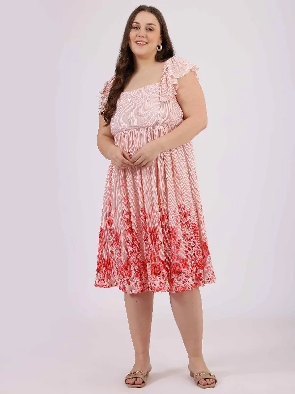 Women's Peach Polyester Printed Dress - Curvy Lane Tunics Velvet soft