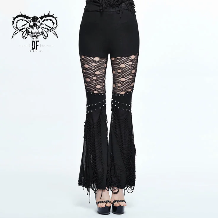PT053 Designer sexy women punk broken holes slim fit flared pants Chic Capri Pants