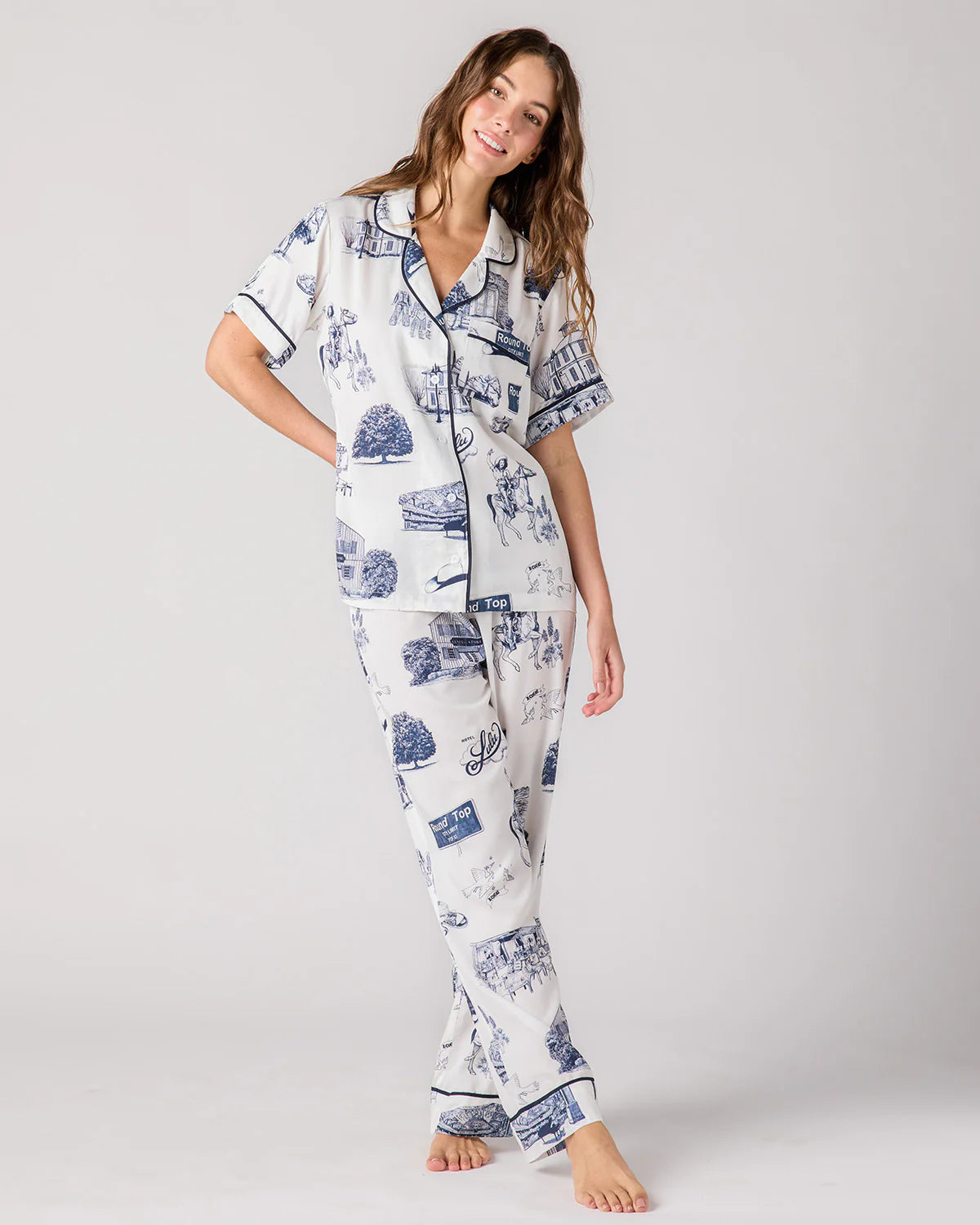 Katie Kime Round Top Toile Pajama Pants Set Casual Track Pants