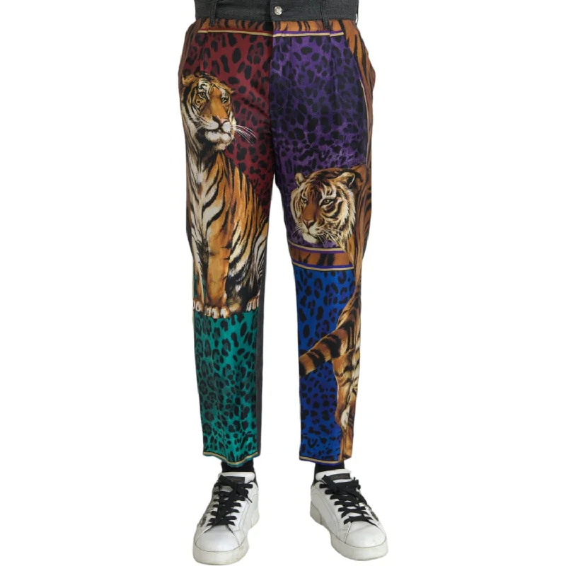 Dolce & Gabbana Multicolor Tiger Leopard Cotton Loose Tapered Pants High-Waist Jogger Pants