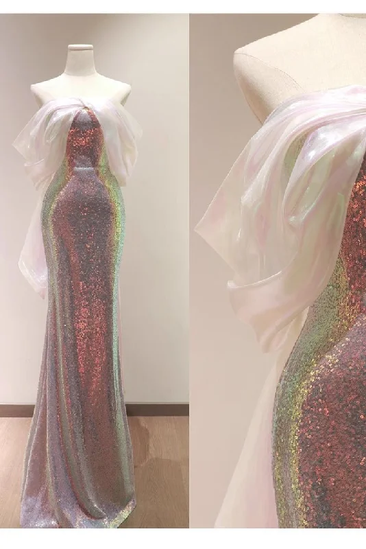 Shiny Off Shoulder Sequins Mermaid Long Formal Party Dress MD7399 Turtleneck Warm Winter