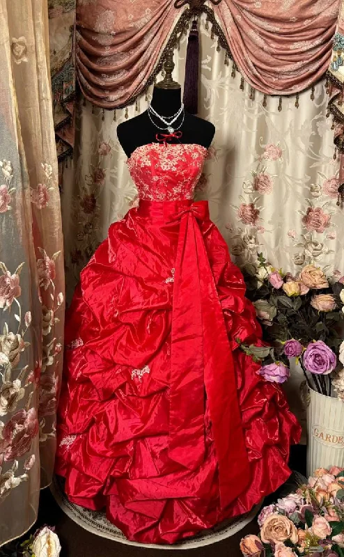 Red Strapless A-Line Satin Vintage Party Dress Formal Evening Gown, D391 Tunics Spring floral Red Strapless A-Line Satin Vintage Party Dress Formal Evening Gown, D391 Tunics Spring floral